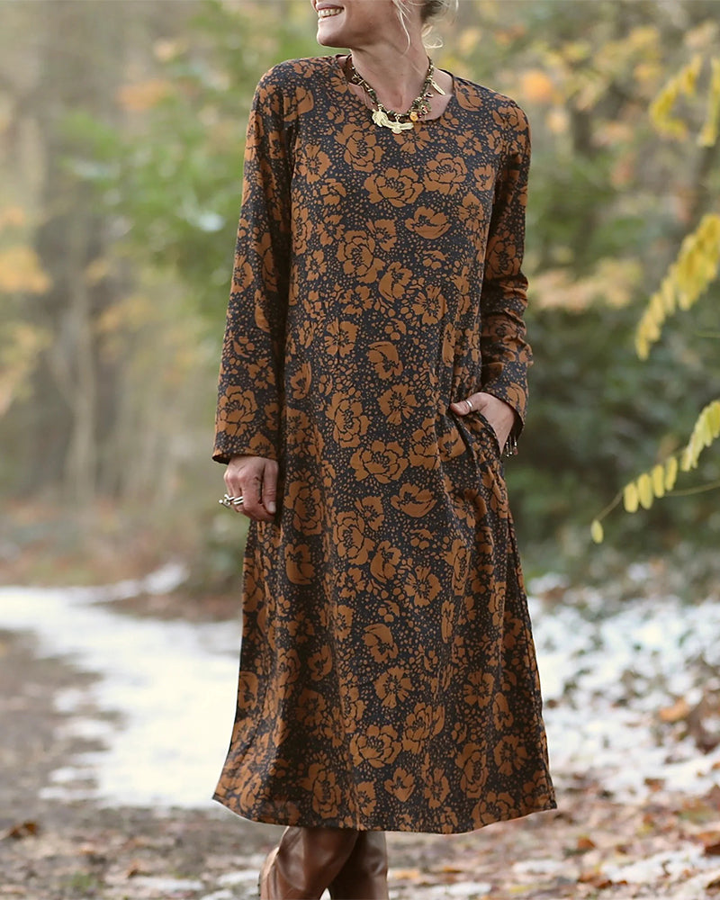 Kjole Blomstermønster Rund Hals Løs Passform