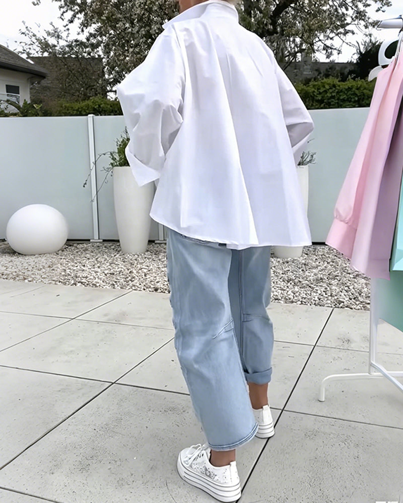 Oversized Bluse Med V-Hals Og Fallende Skuldre