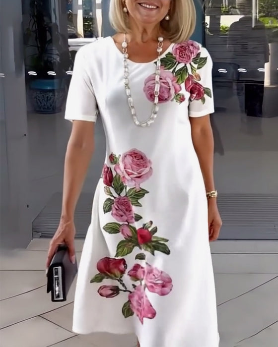 Kjole Korte Ermer Roseprint Shift