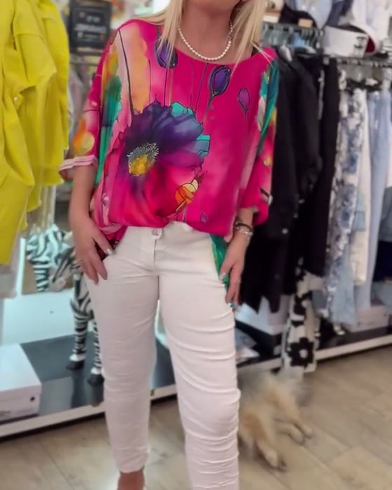 Bluse Flagermuserme Halvermet Trykk