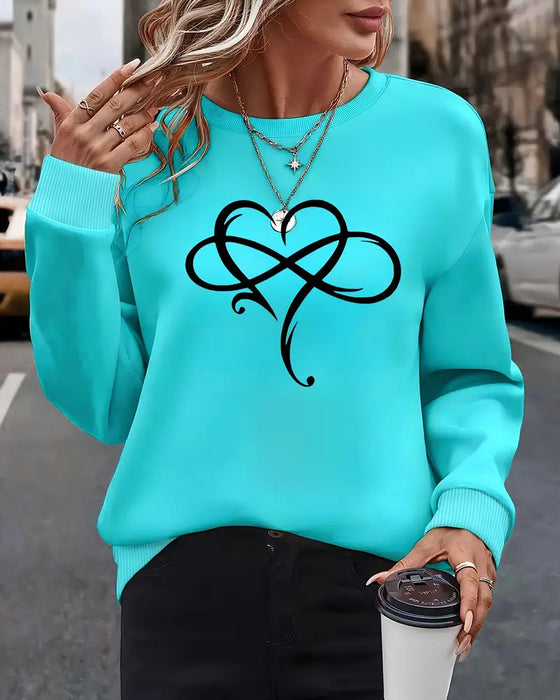 Sweatshirt Uformell Langermet Trykket Rund Hals