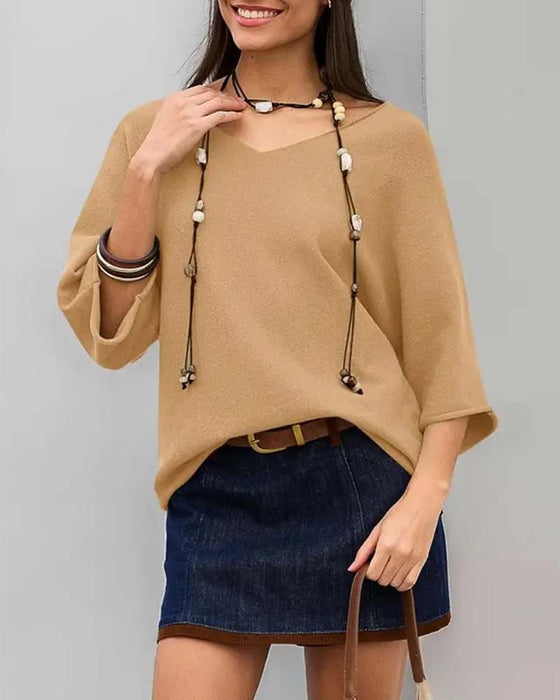 T-Shirt V-Hals Flaggermus Erme Solid
