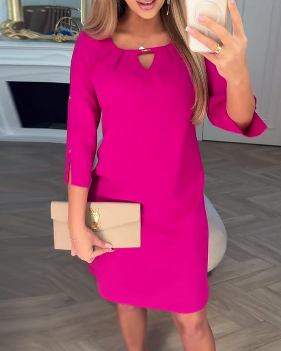 Kjole Elegant Ensfarget Hul Rett