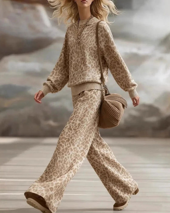 Sett Lang Erme Lange Bukser Leopard