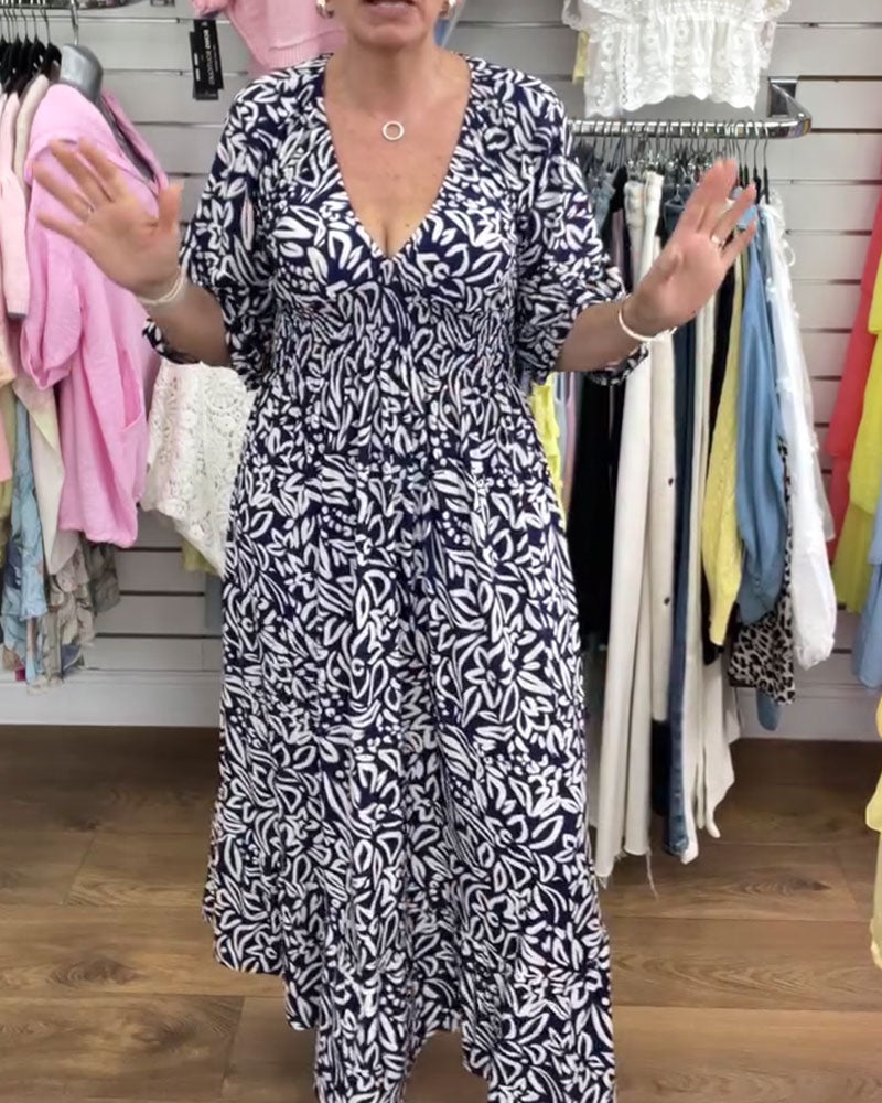 Kjole Abstrakt Trykk V-hals