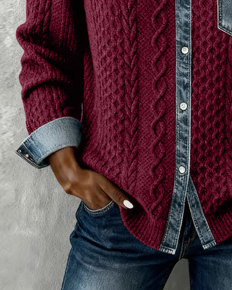 Langermet Skjorte Med Denim-Lappverk