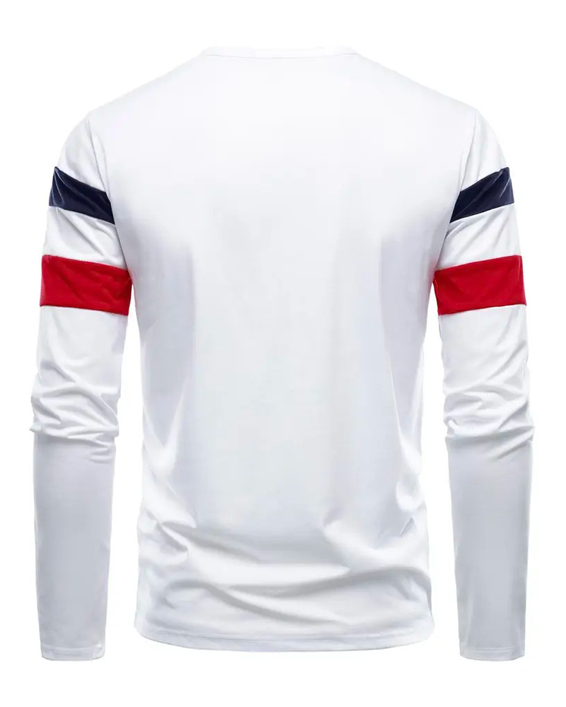 T-Shirt Rundhalset Stripet Langermet Menn