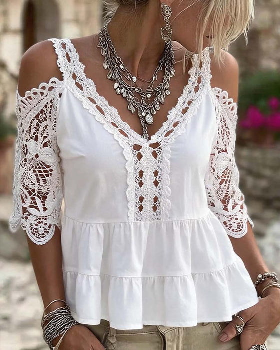 Bluse Off-Skulder Blonde Ruffle