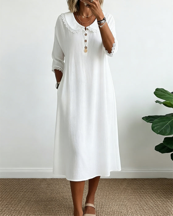 Kjole Peter Pan-Krage Ensfarget Lappearbeid