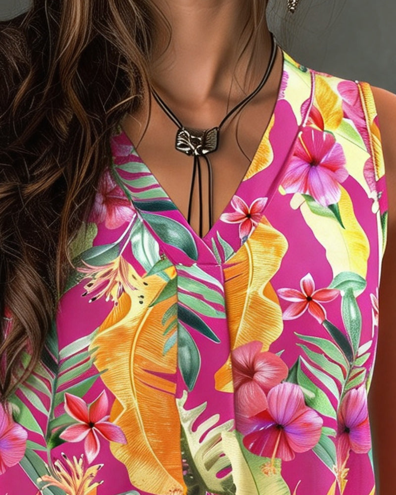 Tank Topp V-hals Trykk Ermløs