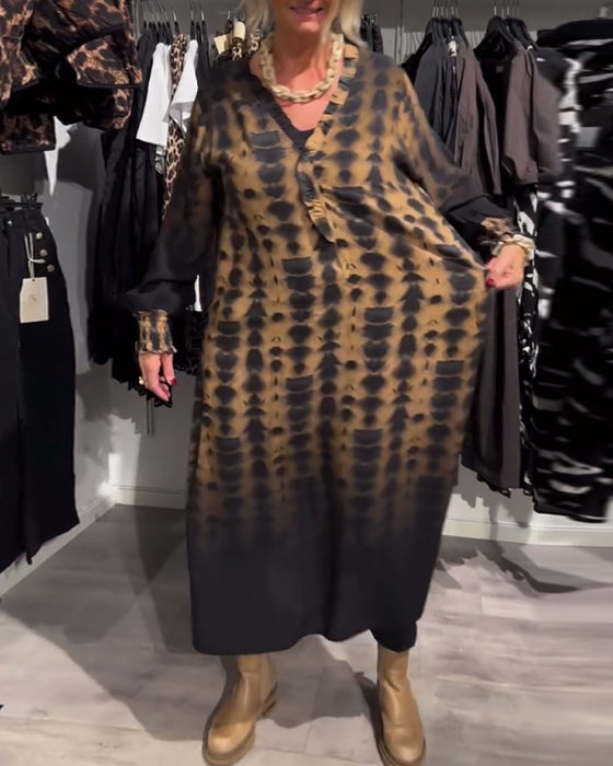 Langermet kjole med V-hals