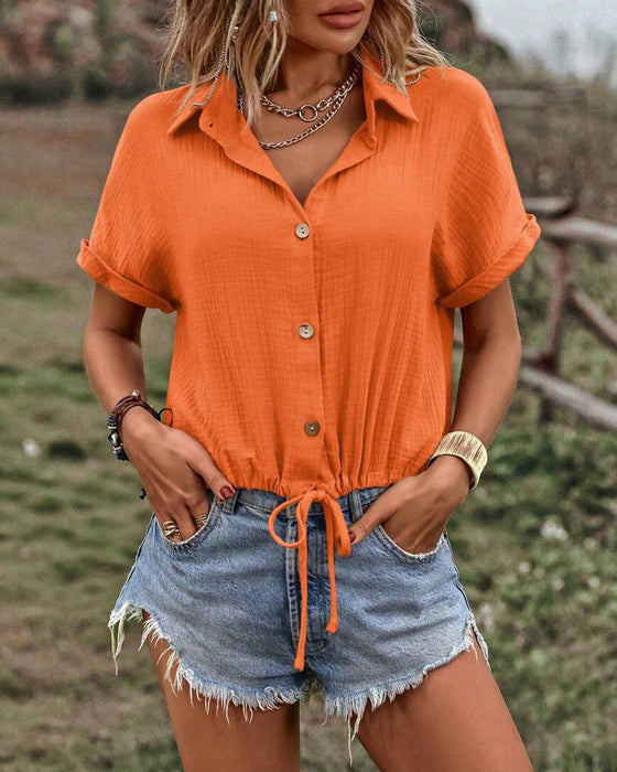 Bluse V-Hals Solid Dragsnor Slag