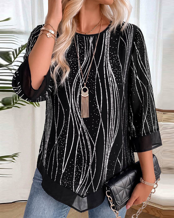 Bluse Mote Trykk Rund Hals Avslappet