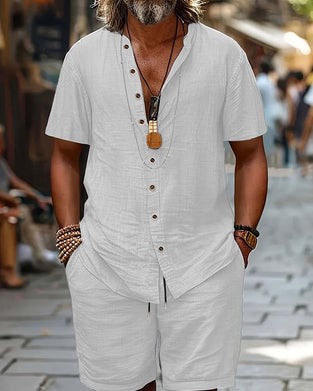 Herrer Sett Kortsermet Skjorte Og Shorts