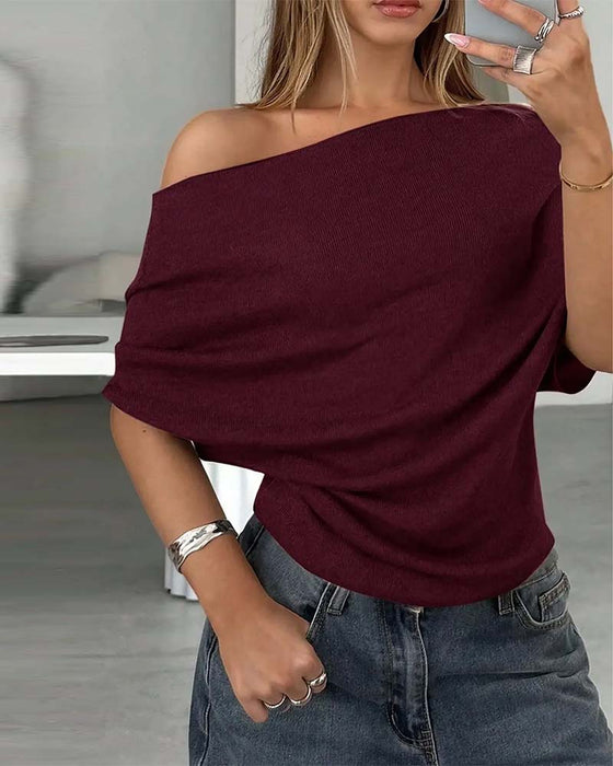 Bluse Flagermuserme Off-Shoulder Ensfarget