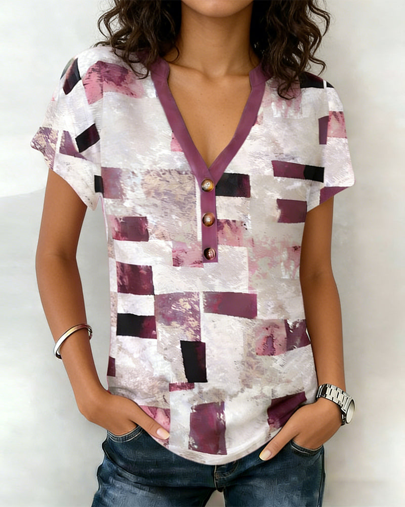T-Skjorte V-hals Geometrisk Trykk Casual