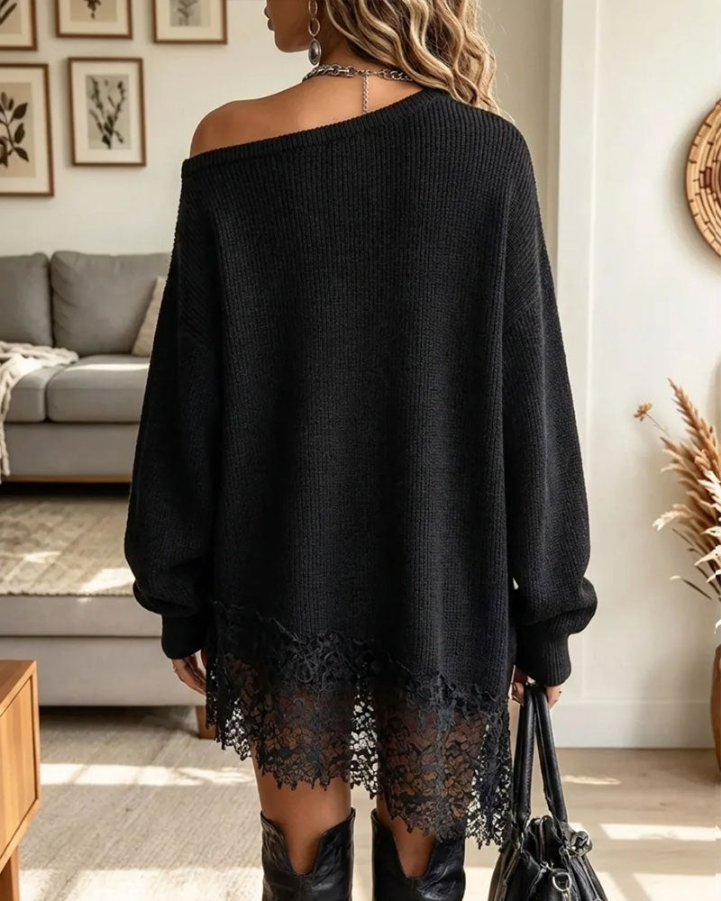 Kjole Off-Shoulder Blonder Patchwork Genser