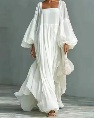 Kjole Firkantet Hals Puff Erme Fe Maxi