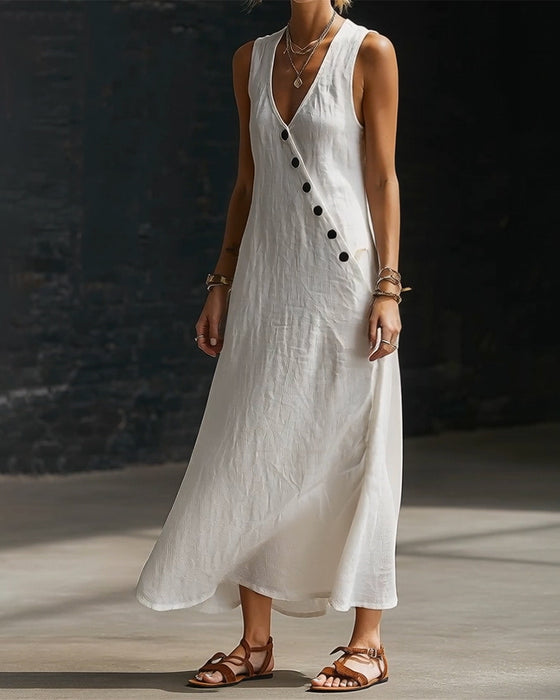 Kjole Solid Farge Knapp Vest