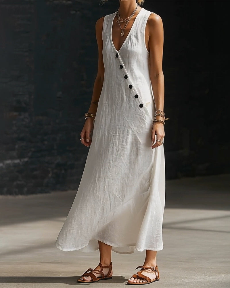 Kjole Solid Farge Knapp Vest