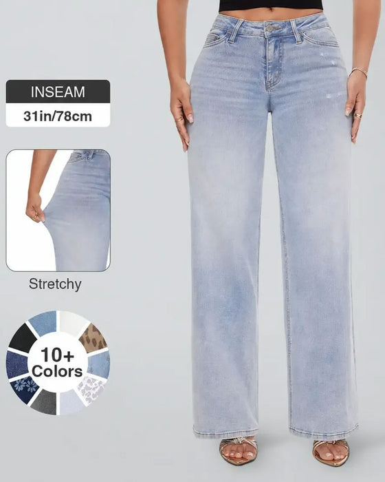 Jeans Høy Midje Vide Bein