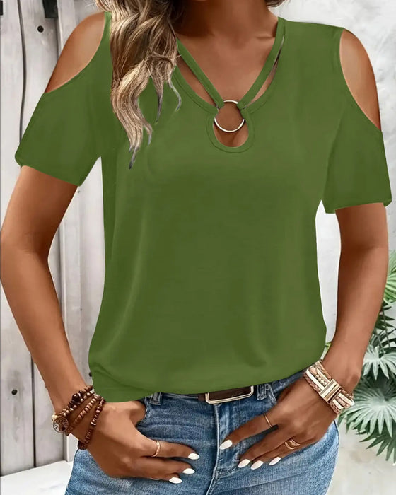 T-Shirt Off-Shoulder Ring Spenne Kort Erme
