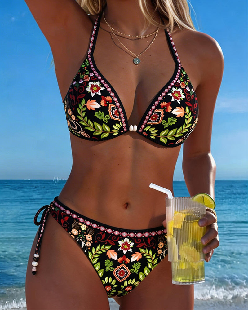 Bikini Etnisk Stil Blomstret Halsringning Todelt