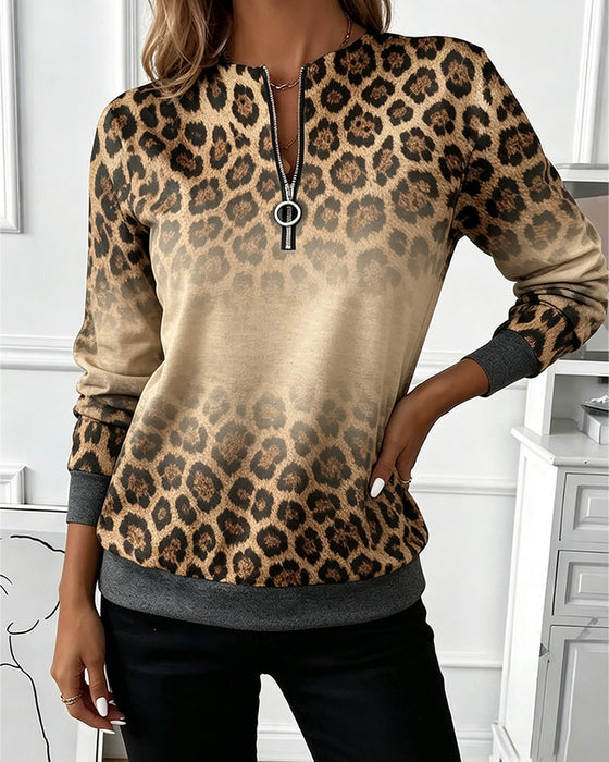 Sweatshirts Leopard Ombre Glidelås Lang Erme