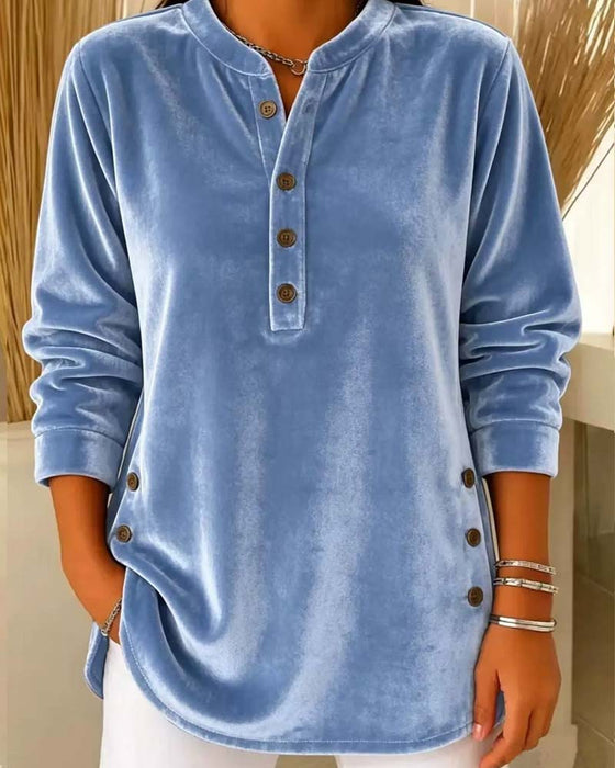 Bluse Avslappet Lang Erme Henley