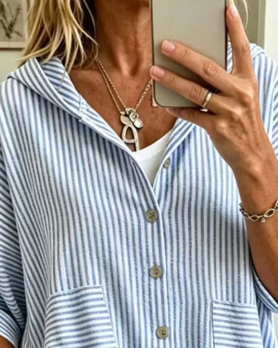 Bluse Hetta Knapp-Ned Stripet Kortermet