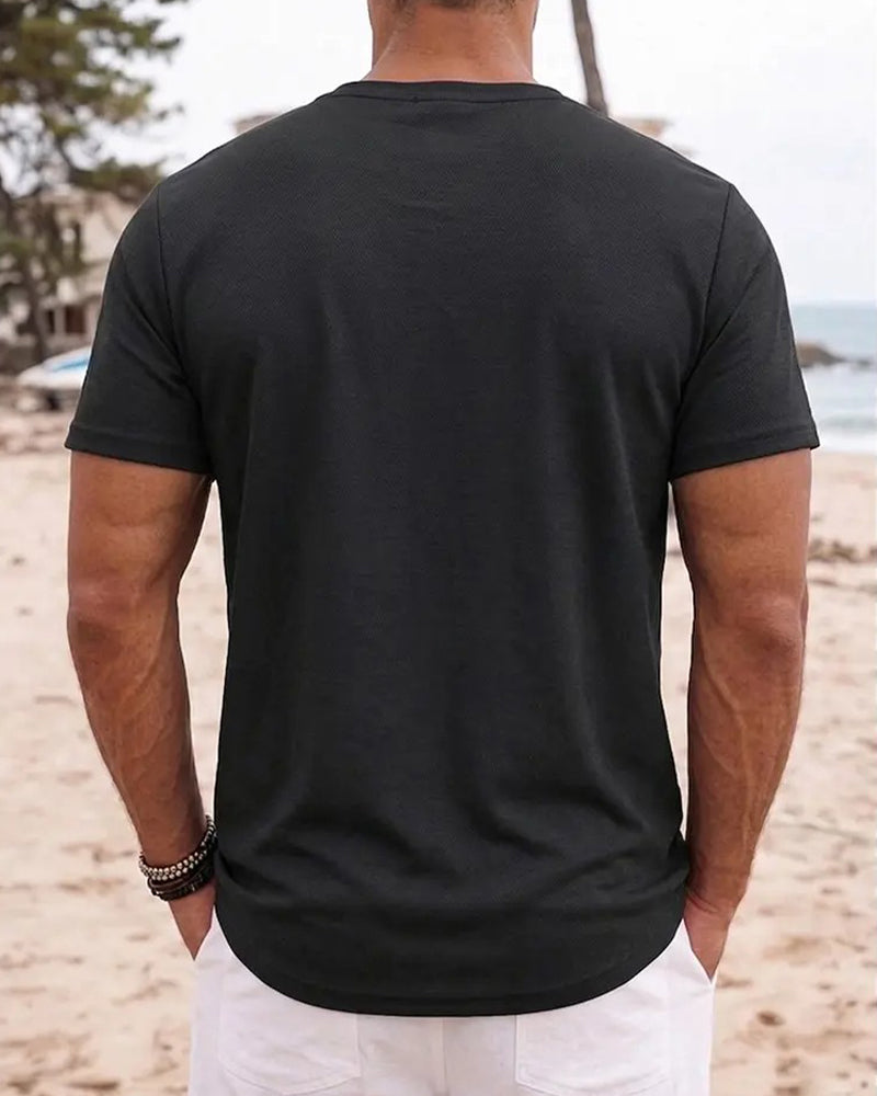 Herrer T-Skjorte Minimalistisk Henley Kortsermet