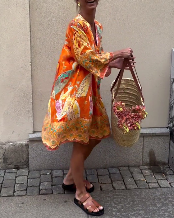 Bohemisk Kjole Med Motetrykk