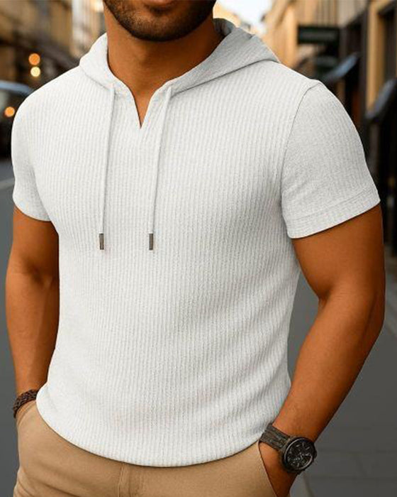 T-Shirt V-Hals Spalte Vertikal Stripe Kort Erme Hoodie
