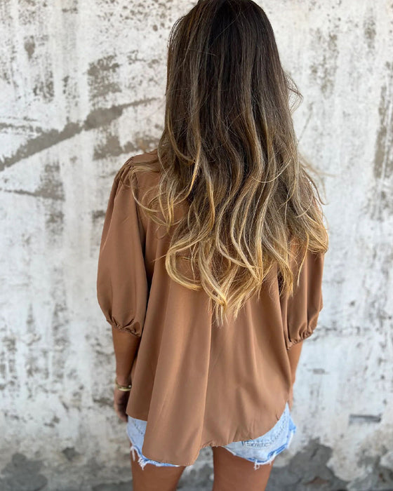 Bluse Casual Mote Kort Erme Enfarget