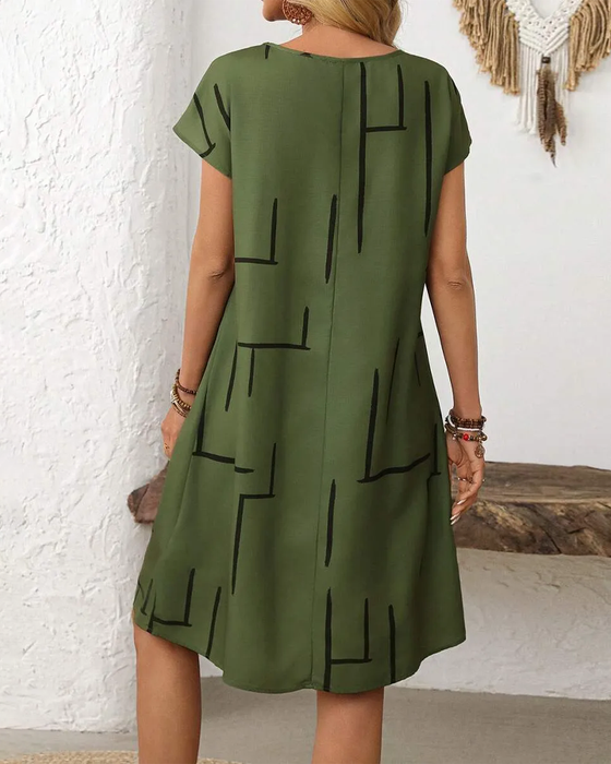 Kjole Dame Sommer Casual Trykk Rund Hals