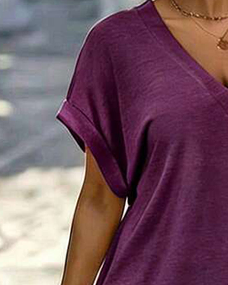 Kjole V-Hals Kort Erme T-Shirt