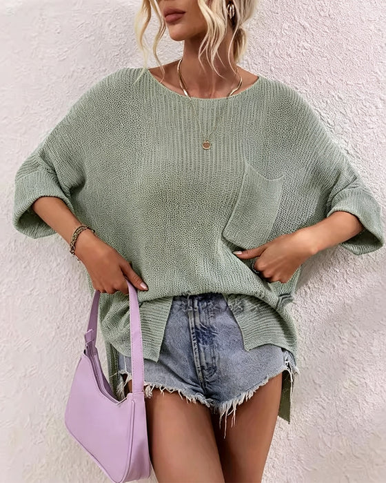 Pullover Ensfarget Med Lomme
