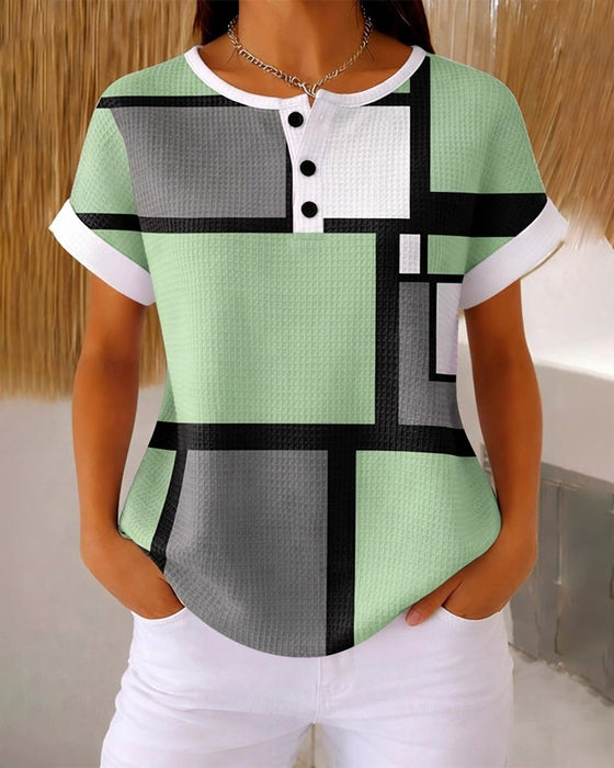 Topp Henley Vaffel Geometrisk