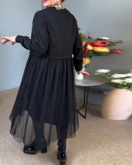 Uregelmessig mesh søm ensfarget elegant kjole