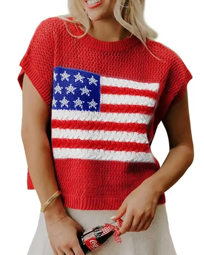 Pullover Flagg Mønster Crewneck