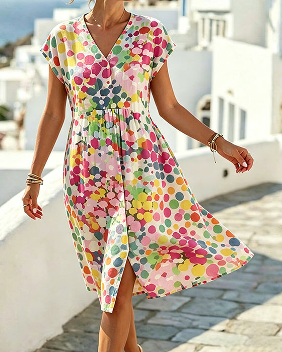 Kjole Polka Dot V-Hals Midje