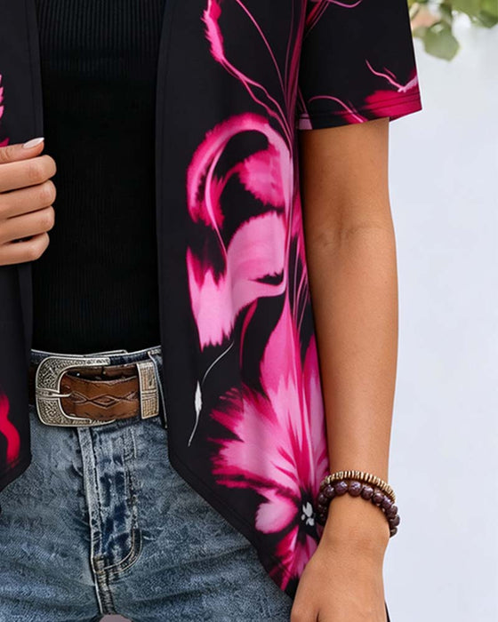 Bluse Svart Base Rose Rød Blomstret