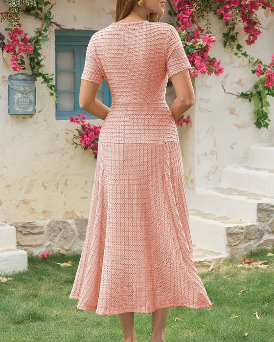 Kjole Rund Hals Slim Fit Knapp Patchwork