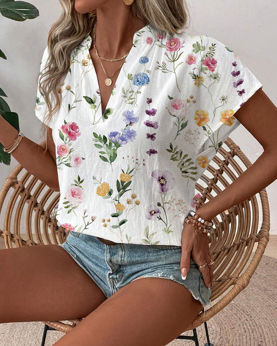 Bluse Blomstertrykk Korteermet
