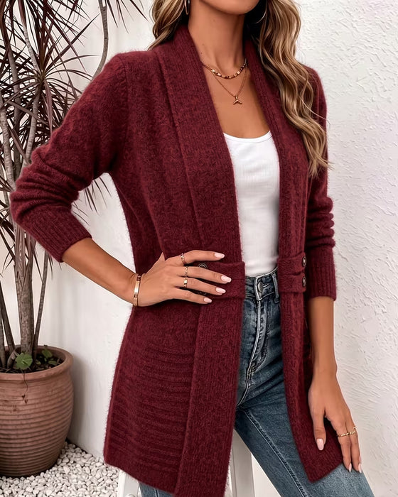 Cardigan Solid Farge Knapp Pyntet