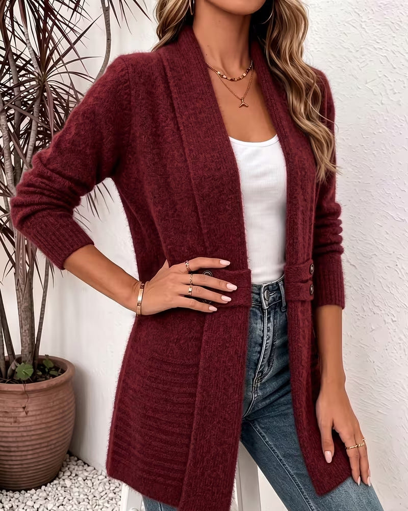 Cardigan Solid Farge Knapp Pyntet