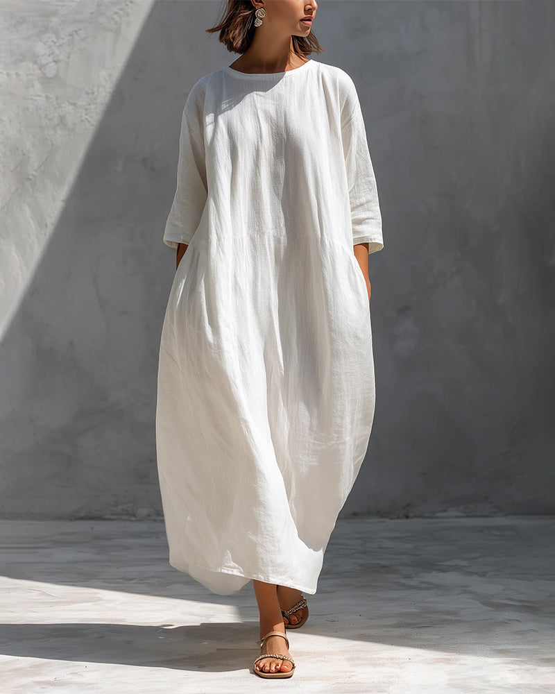 Kjole Halverm Ensfarget Løs Bomull