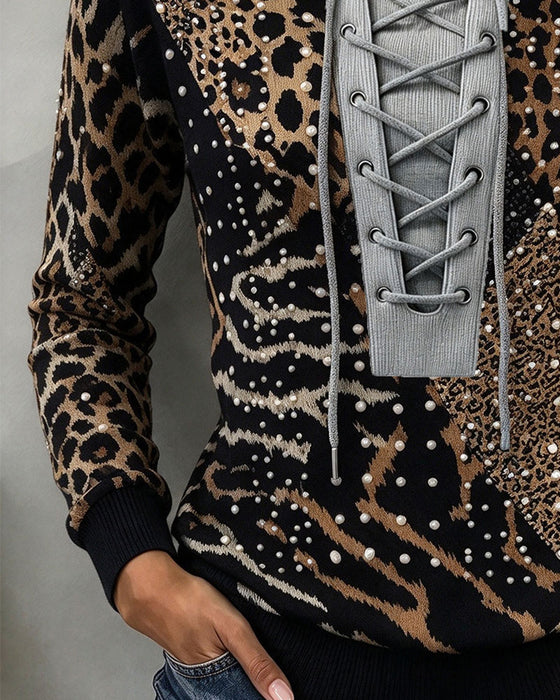 Sweatshirt Knyte Leopard Patchwork Figursydd