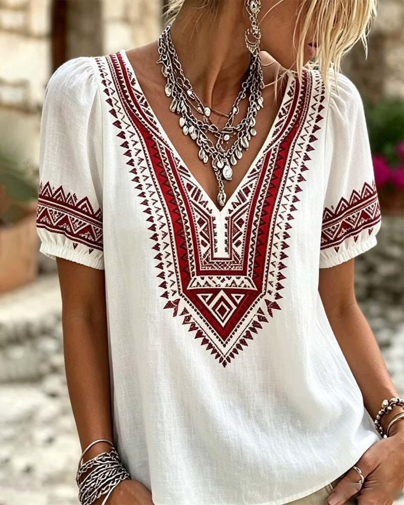 Bluse V-Hals Bohemisk Boble Erme
