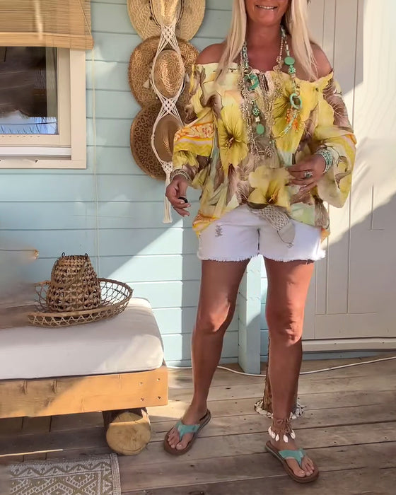 Bluse Av-Skulder Resortprint
